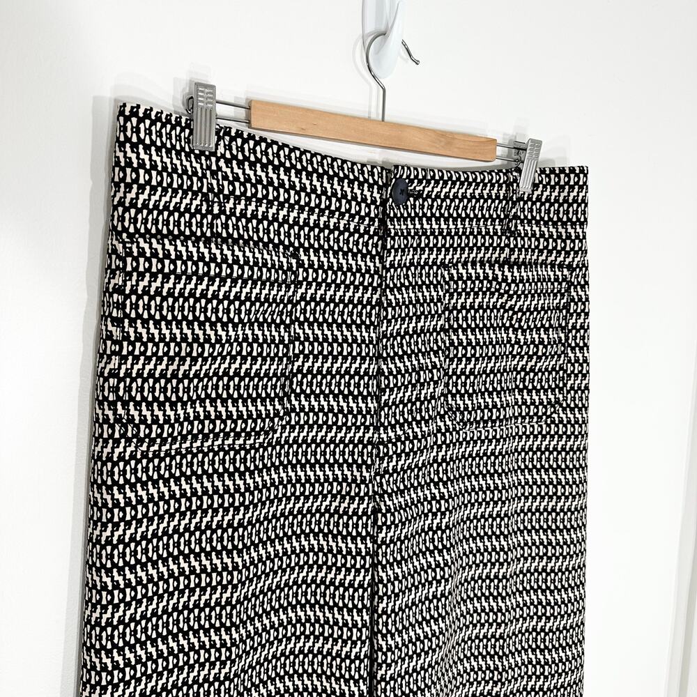 Anthropologie Maeve Colette Cropped Wide Leg Pants | Black‎ White Print | SZ 33T - Picture 6 of 13